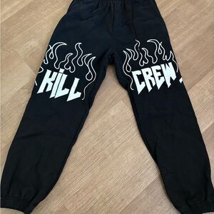 Kill Crew Black Joggers with White Flame Graphics